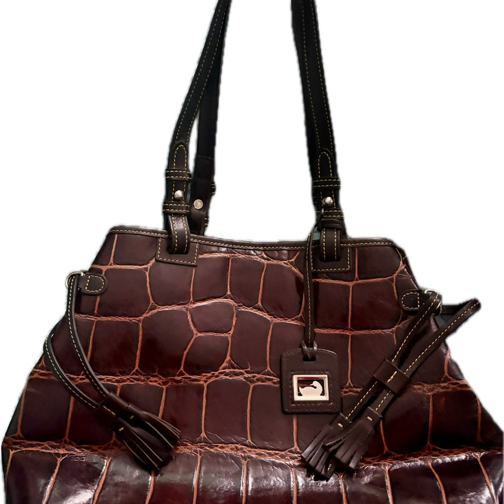 Vtg Dooney and Burke Chic Brown Crocodile-Embossed Shoulder Bag BEAUTIFUL EUC